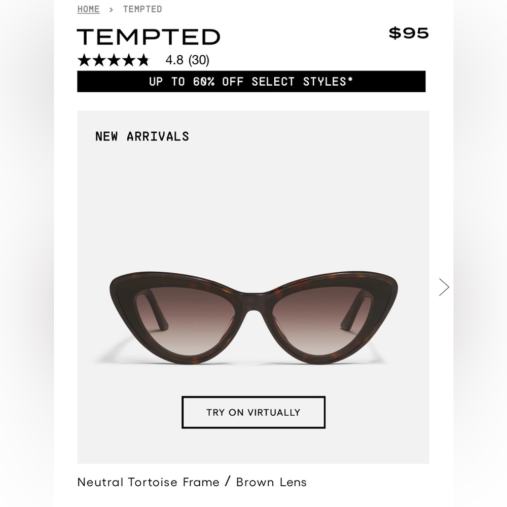 Quay TEMPTED Neutral Tortoise Frame / Brown Lens Cat Eye Sunglasses •BNWT• $95